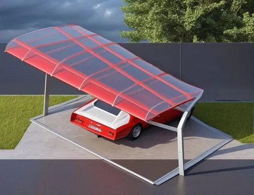 make a car shelter like plane wings and a car under the shelter. shelter is supported with two road on both side 
and shelter is on ground and do not make aeroplane make wings of transparent plastic
,