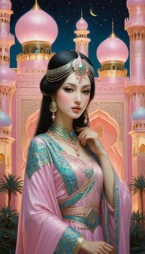 arundhati,sheherazade,radha,anarkali,rem in arabian nights,oriental princess,Illustration,Realistic Fantasy,Realistic Fantasy 08