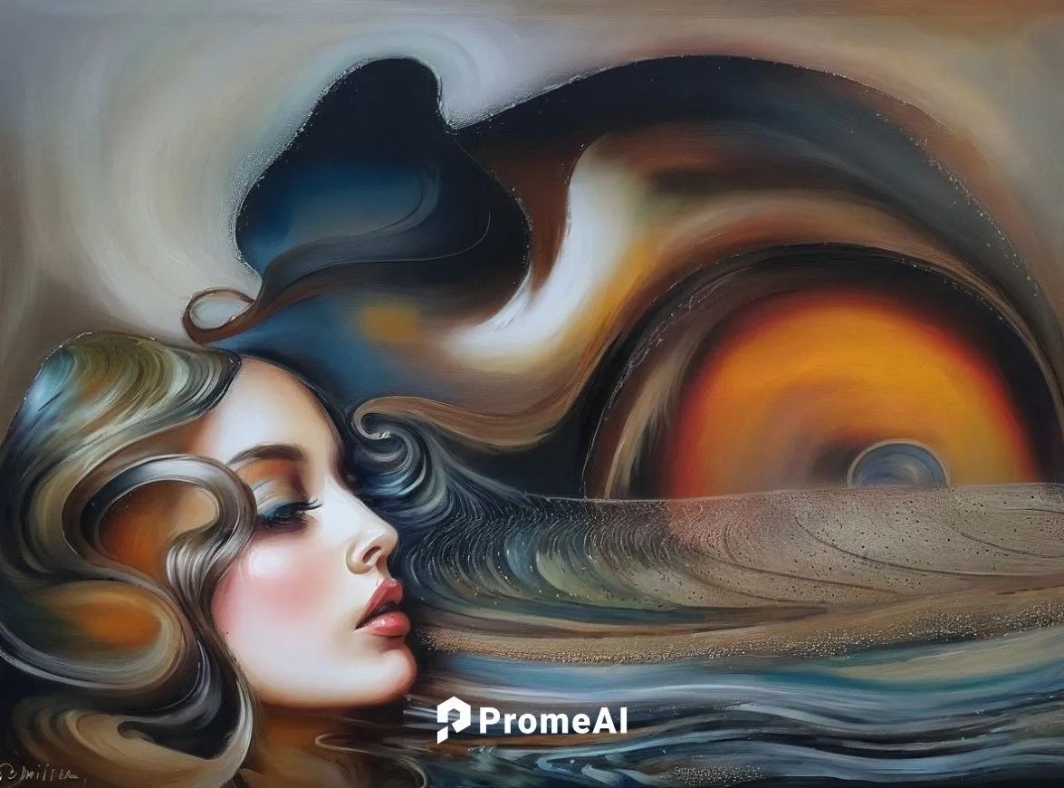 siren,swirling,oil painting on canvas,wind wave,surrealism,psychedelic art,the wind from the sea,immersed,oil on canvas,surrealistic,oil painting,mystical portrait of a girl,the sea maid,fluid flow,wo