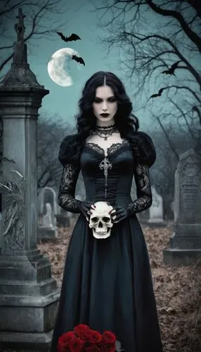 gothic woman,gothic portrait,graveside,memento mori,dark gothic mood,gothic style,Photography,Documentary Photography,Documentary Photography 03