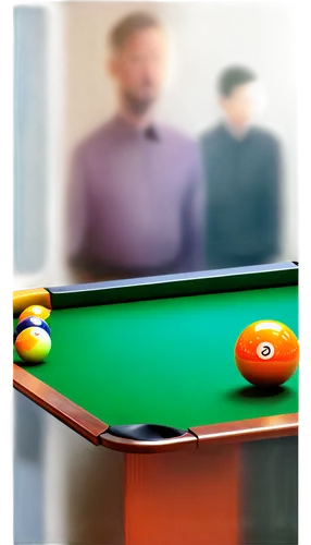 Billiard ball, solo, shiny surface, colorful, 3D reflection, detailed texture, cue stick in background, green table cloth, dramatic lighting, low-angle shot, cinematic composition, shallow depth of fi