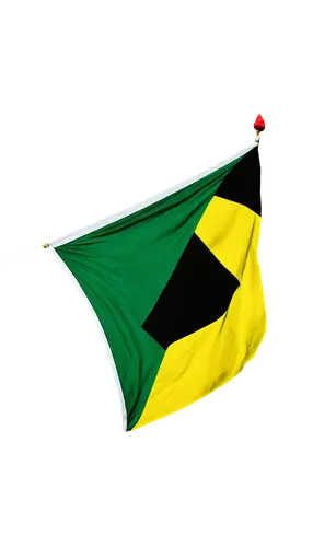 Jamaican flag, horizontal tricolor, black yellow and green, waving in wind, fabric texture, creases, folds, golden ratio composition, bright lighting, high contrast, PNG with transparent background.,j