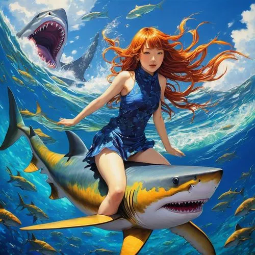 nami,scylla,girl with a dolphin,mayshark,meg,seaquarium,temposhark,nekton,mer,underwater background,mermaid background,fantasy picture,under sea,cube sea,under the sea,sea animal,kammerman,requin,ijaws,the sea maid,Illustration,Japanese style,Japanese Style 18