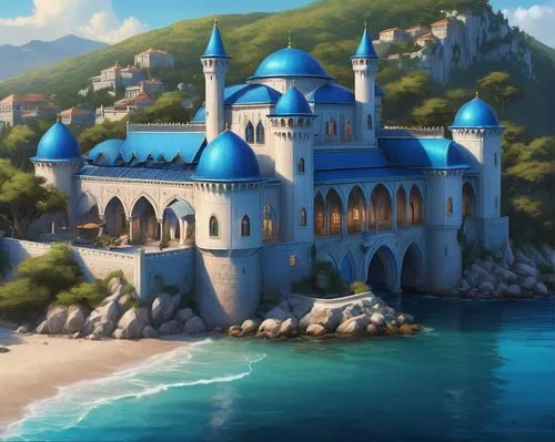 house of the sea,fairy tale castle,miramare,seaside resort,seafort,fairytale castle,Conceptual Art,Fantasy,Fantasy 03