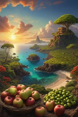 landscape background,bahian cuisine,apple mountain,an island far away landscape,paraiso,fantasy landscape,vegetables landscape,full hd wallpaper,paradisus,mangos,watermelon background,nature background,tropical fruits,fruit fields,watermelon wallpaper,world digital painting,idyllic,coastal landscape,windows wallpaper,fantasy picture,Photography,General,Natural