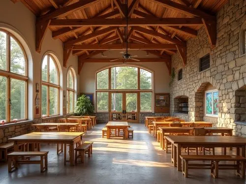 refectory,sewanee,christ chapel,montreat,forest chapel,kripalu,lecture hall,clerestory,narthex,shawnigan,cloistered,reading room,cafeteria,pilgrimage chapel,chapel,rockbridge,rathskeller,lecture room,rathauskeller,wooden beams,Photography,General,Realistic