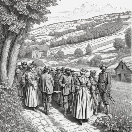 mennonites,pilgrims,anabaptists,chartists,moravians,rogation,Illustration,Black and White,Black and White 27