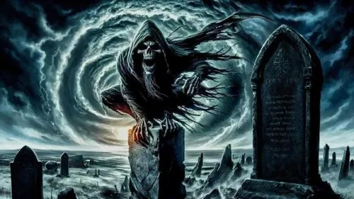 a creepy person standing in the middle of a cemetery,morgul,orthanc,angel of death,dark angel,death angel,nekron