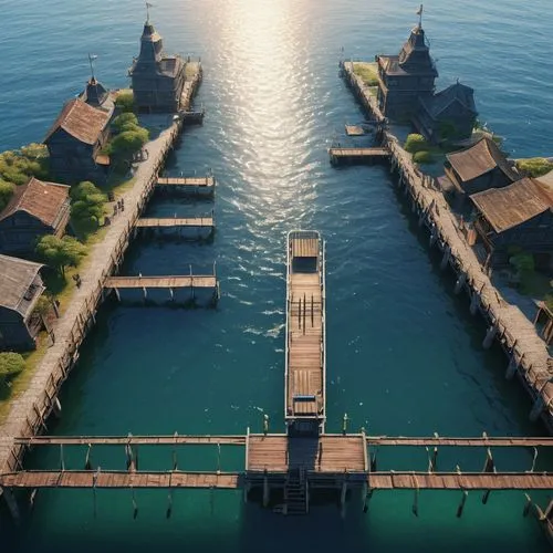 docks,over water bungalows,dock,wooden pier,undock,floating huts,novigrad,harborfront,yamatai,fishing village,boat dock,harbor,avernum,dockage,wooden bridge,cargo port,old pier,artificial islands,trabocchi,pier,Photography,General,Natural