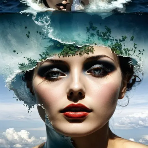 jingna,photo manipulation,submerged,fathom,amphitrite,sirene,Photography,Black and white photography,Black and White Photography 07