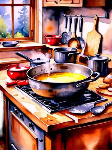 cookware,cookery,cooktop,cooking book cover,cooktops,watercolor background,cooking,watercolor painting,stove top,cooking utensils,food and cooking,frying pan,cooking ingredients,sauteing,stovetop,skillets,cocina,cooking vegetables,kitchenware,big kitchen,Illustration,Paper based,Paper Based 24