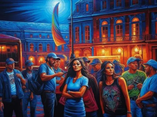 donsky,night scene,welin,lachapelle,revellers,art painting,jasinski,oil painting on canvas,mousseau,town musicians,hildebrandt,revelers,street party,bystanders,gaslamp,ueberroth,popular art,coville,follieri,kafana,Illustration,Realistic Fantasy,Realistic Fantasy 25