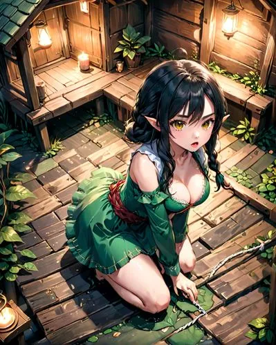 tira,saria,tenko,background ivy,bohua,orin,fairie,tifa,forest clover,himawari,rira,wood background,cheshire,touhou,wood elf,kurumi,wooden floor,fae,ryobi,kururi,Anime,Anime,Realistic