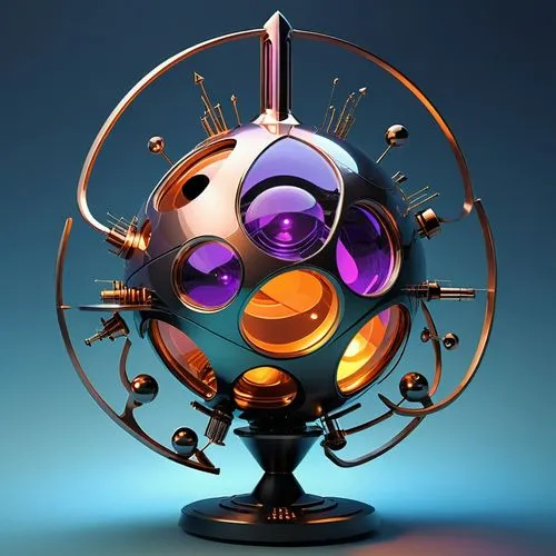 a colorful globe with an interesting circular shape,cinema 4d,orbital,orrery,spheres,glass sphere,gyroscope,Conceptual Art,Sci-Fi,Sci-Fi 07