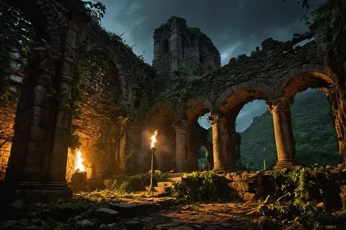 ruins,hall of the fallen,castle ruins,ruin,the ruins of the,ruined castle,fireplaces,mausoleum ruins,haunted cathedral,fantasy landscape,fantasy picture,ghost castle,castle of the corvin,monastery,pilgrimage,fireplace,haunted castle,witch's house,sanctuary,holy places,Illustration,American Style,American Style 04