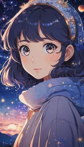 hinata,starry sky,starry,clear night,night sky,starlight,falling stars,the night sky,falling star,starry night,nightsky,stargazing,winter background,midnight snow,star sky,night snow,celestial,winter dream,moon and star background,constellation,Illustration,Japanese style,Japanese Style 04