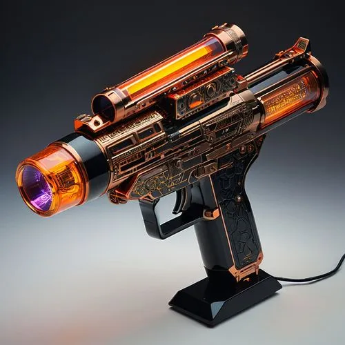 raygun,grafer,gjallarhorn,hawkmoon,air pistol,popgun,astrascope,outgun,flamethrower,blunderbuss,tower pistol,blowtorch,sidearm,minigun,blaster,alien weapon,blowtorches,arc gun,firepower,gunmaker,Illustration,Realistic Fantasy,Realistic Fantasy 28