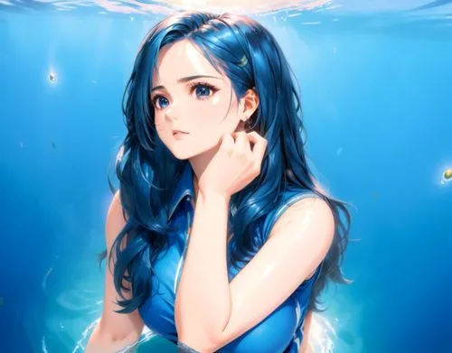 debbie ryan, big boobs,a woman with long hair swimming in blue water,underwater background,mermaid background,water nymph,aquamarine,blue sea,oceanica,Anime,Anime,General