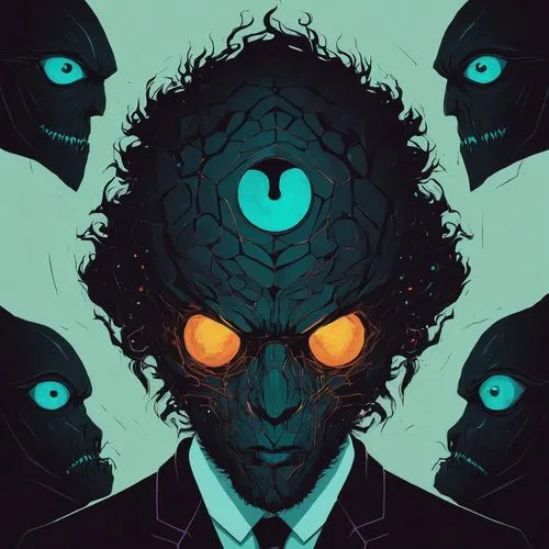 villain,three eyed monster,third eye,two face,hex,virus,all seeing eye,persona,transistor,wraith,vector art,vector illustration,avatar,dr. manhattan,digital illustration,anonymous mask,hive,mask,neon ghosts,the hive,Illustration,Paper based,Paper Based 19