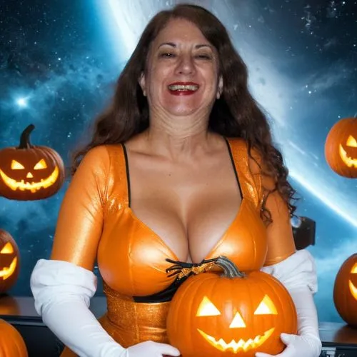 хелоин в космоса,огромни цици,тикви и звезди,,an image of a woman wearing orange underwear,pumpsie,haloween,enza,kirdyapkin,troi,holloween