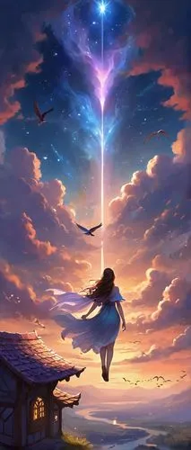 tanabata,falling star,fantasy picture,fantasia,katara,astral traveler,Illustration,Realistic Fantasy,Realistic Fantasy 01