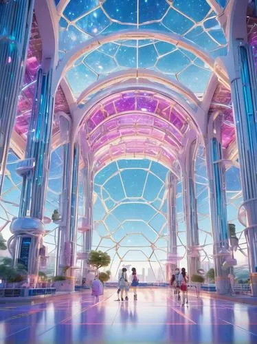 wedding hall,skybridge,ballroom,wonderlands,flower dome,sky space concept,shanghai disney,wintergarden,skywalk,conservatory,skywalks,skyways,musical dome,fantasy world,winter garden,futuristic art museum,imageworks,agrabah,diamond lagoon,oceanica,Illustration,Japanese style,Japanese Style 02