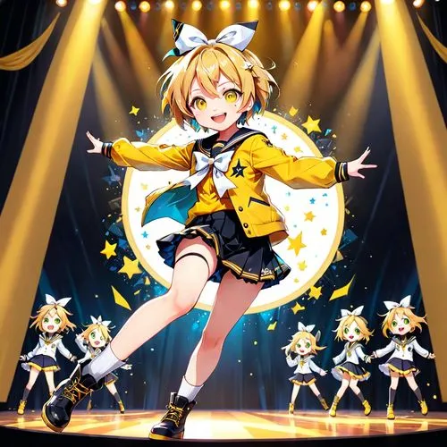 vocaloid,idol,concert dance,cheering,life stage icon,toori,yuzu,lemon background,performing,love live,singing,lemon,yellow background,citron,nico,naginatajutsu,yang,lemon lemon,tamaris,sonoda love live,Anime,Anime,General