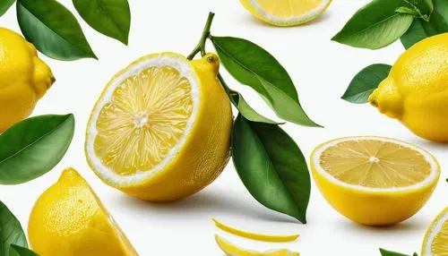 Lemon fruit with leaf isolate. Lemon whole, half, slice, leaves on white. Lemon slices with zest isolated,lemon background,lemon wallpaper,lemon tree,lemon - fruit,lemon,lemons,slice of lemon,poland l