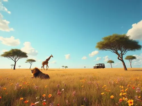 thatgamecompany,grasslands,meadow play,grassland,savanna,summer meadow,meadow landscape,meadow,wild meadow,giraffes,two giraffes,plains,grassfields,flower meadow,savannas,flower field,disneynature,flowering meadow,small meadow,flowers field,Photography,General,Realistic