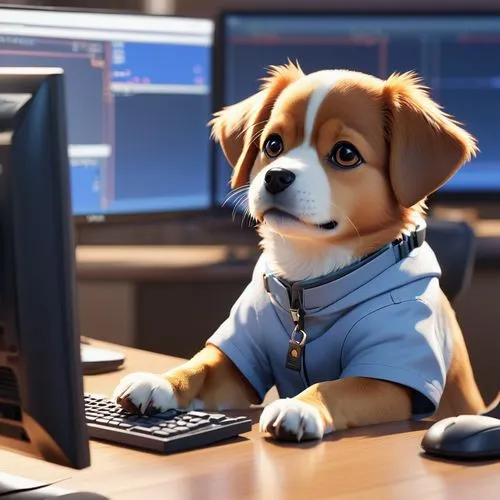 dispatcher,computerologist,mascotech,office worker,cute puppy,night administrator,Photography,General,Realistic