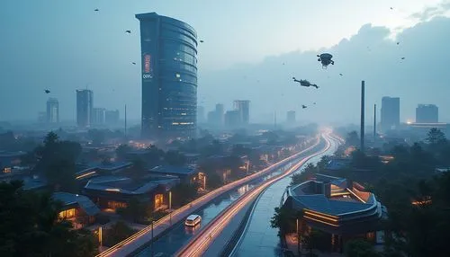 auraria,chengdu,city highway,cosmodrome,chertkov,evening city,bellevue,shanghai,coruscant,cryengine,sky train,above the city,skyways,skyscraper town,kaidan,skyscraping,elevated railway,superhighways,city pigeon,katowice,Photography,General,Realistic