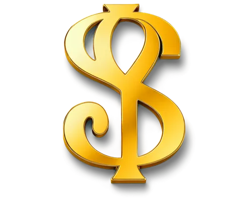 Shiny gold dollar sign, metallic material, reflective surface, detailed texture, ornate design, 3D rendering, solo object, centered composition, soft focus, warm lighting, PNG with transparent backgro