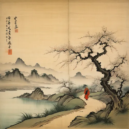 oriental painting,chinese art,luo han guo,cool woodblock images,silk tree,japanese art,the japanese tree,yi sun sin,junshan yinzhen,xing yi quan,shakuhachi,geomungo,t'ai chi ch'uan,hwachae,rou jia mo,yangqin,qi-gong,honzen-ryōri,tong sui,plum blossoms,Illustration,Japanese style,Japanese Style 17