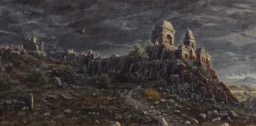 castle of the corvin,hogwarts,fantasy landscape,knight's castle,ruined castle,peter-pavel's fortress,obertor,hall of the fallen,necropolis,post-apocalyptic landscape,castle bran,mountain settlement,he