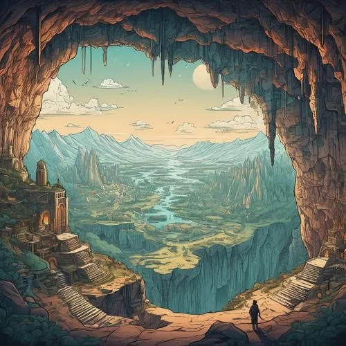 caverns,cavern,cave on the water,caves,chasm,cave,cavernosa,cave tour,cavernosum,karst landscape,sea caves,fantasy landscape,mountain world,cartoon video game background,grotte,alfheim,hinterlands,cavernous,labyrinthian,the blue caves,Illustration,Vector,Vector 21