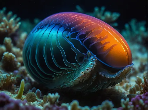 chambered nautilus,deep sea nautilus,sea life underwater,sea snail,sea anemone,anemone fish,nautilus,ray anemone,anemonefish,marine life,filled anemone,anemone of the seas,sea anemones,blue anemone,marine gastropods,sea-life,coral guardian,large anemone,coral swirl,amphiprion,Art,Artistic Painting,Artistic Painting 35