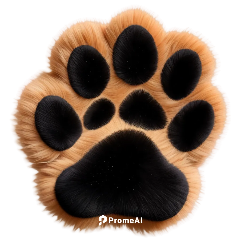 paw print, detailed fur texture, soft padding, sharp claw, natural pose, solo, transparent background, high-resolution, realistic shading, subtle shadow, warm lighting, 3/4 composition, shallow depth 