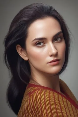 a model with dark hair and brown sweater,padme,rey,amidala,natural cosmetic,gal,kalinda,Illustration,American Style,American Style 12