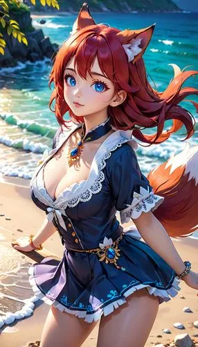 fox,calico,sand fox,aegean cat,calico cat,cute fox,beach background,kitsune,the sea maid,adorable fox,a fox,beach scenery,kinara,ocean,sea,desert fox,vicuña,kat,ocean background,vulpes vulpes,Anime,Anime,Cartoon