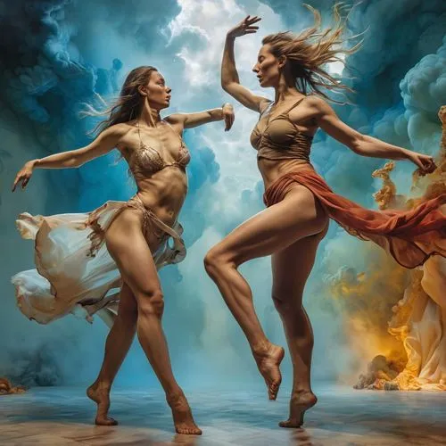 furies,dancers,fire dance,donsky,burning man,valkyries,rhinemaidens,photo manipulation,photoshop manipulation,fauns,skyclad,greek mythology,heaven and hell,amazons,dancing flames,muses,dance with canvases,lysistrata,maenads,sirens,Photography,General,Realistic