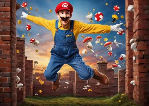 super mario,super mario brothers,mario,mario bros,plumber,luigi,repairman,game art,wall,up,nintendo,adventure game,wallyball,builder,bricklayer,pinocchio,tradesman,delivery man,photo manipulation,flying dandelions,Photography,Black and white photography,Black and White Photography 07