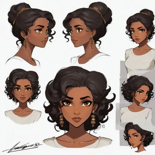 tiana,jasmine,hairstyles,bunches of rowan,studies,twists,layered hair,moana,rowan,a beautiful jasmine,sultana,hairstyle,jasmine blossom,expressions,marguerite,vanessa (butterfly),practice,ancient egyptian girl,cassia,updo,Unique,Design,Character Design