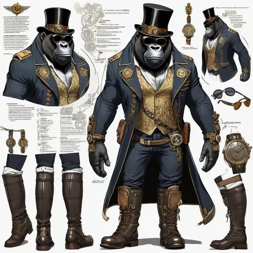 gorilla,great apes,monkey soldier,gorilla soldier,steampunk,chimpanzee,ape,chimp,admiral von tromp,costume design,orangutan,war monkey,male character,banker,concept art,suit of spades,the monkey,biologist,gentlemanly,rorschach,Unique,Design,Character Design