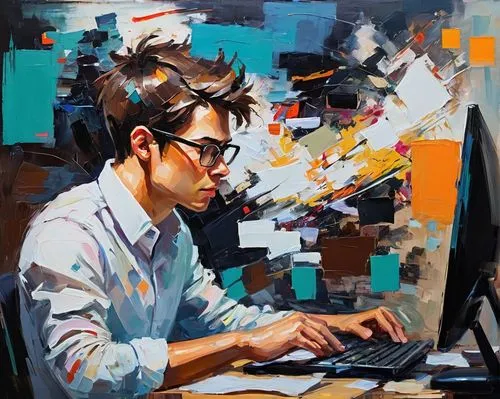 man with a computer,computer addiction,girl at the computer,computer art,computer freak,programmer,coder,computerologist,cybersurfing,computer,jasinski,computer graphic,computerization,painting technique,illustrator,computer business,cybertrader,world digital painting,cybersurfers,cybersitter,Conceptual Art,Oil color,Oil Color 20