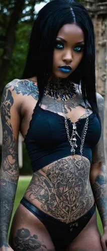 ebony,black jane doe,body jewelry,tattoo girl,kali,lira,voodoo woman,catrina,pvc,santana,photo session in bodysuit,goth woman,coco blanco,latex clothing,cleopatra,aeriel,genesis,vada,kandy,katana,Illustration,Realistic Fantasy,Realistic Fantasy 46