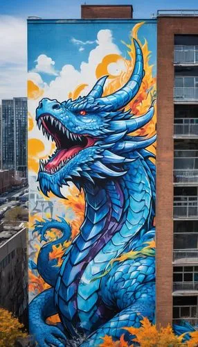 roa,painted dragon,fire breathing dragon,drexel,graffiti art,kaiju,Conceptual Art,Graffiti Art,Graffiti Art 07