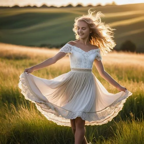 girl in white dress,country dress,countrywoman,little girl in wind,gracefulness,countrywomen,Photography,General,Realistic