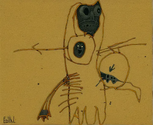 Creepy Drawing,a voodoo doll,bart owl,animal figure,prehistoric art,anthropomorphized animals,eight legs,hyssopus,primitive man,kokopelli,primitive dolls,termite,skeleton hand,dog illustration,rhizome