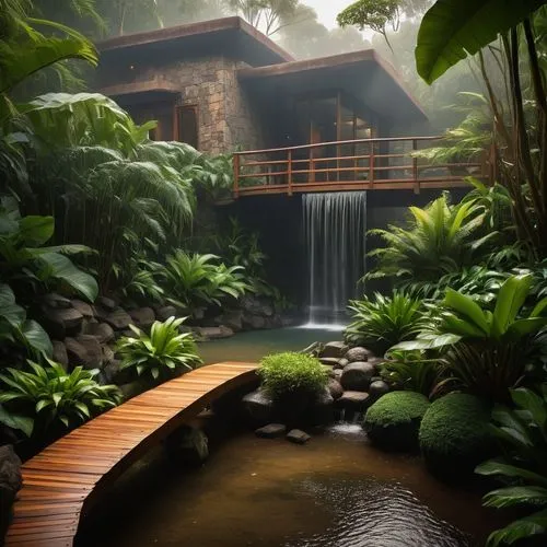 rainforest,tropical forest,rain forest,tropical jungle,rainforests,gondwanaland,tropical house,philodendrons,jungle,tropical island,green waterfall,water mist,neotropical,jungles,bathhouse,brown waterfall,onsen,hotsprings,waterfalls,waterfall,Illustration,Abstract Fantasy,Abstract Fantasy 09