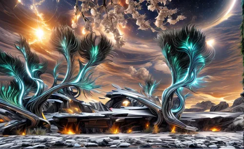 volcanic field,volcanic landscape,nine-tailed,alien planet,pillars of creation,alien world,volcanism,fractal environment,mushroom landscape,axons,terraforming,eruption,fantasy landscape,ice planet,lava plain,fantasy picture,fire planet,nature's wrath,scorched earth,lunar landscape